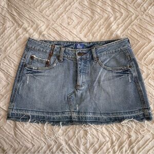 Lilu Light Blue Frayed Denim Mini Skirt